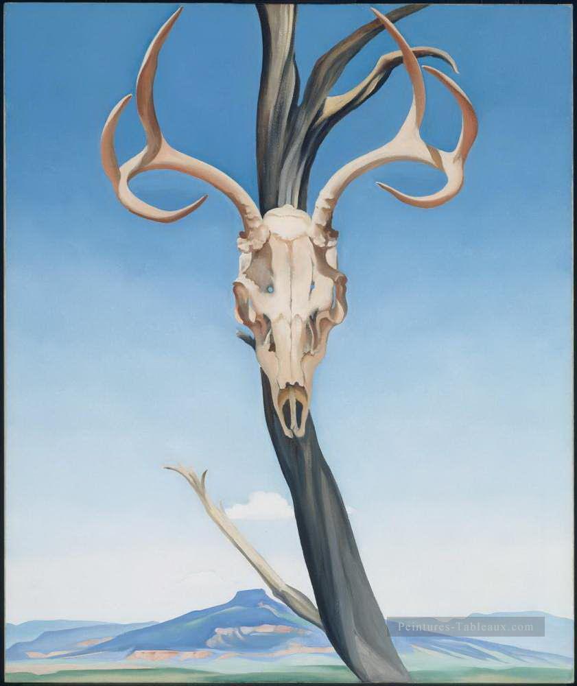 Crâne de cerf avec Pedernal Georgia Okeeffe modernisme américain Precisionism Peintures à l'huile